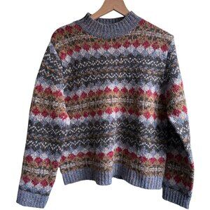 Vintage 1990s Knit Mock Neck Sweater Abstract Pattern Preppy Knits Medium